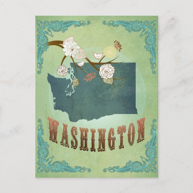 Washington Staat Map - Green Postkarte (Vorderseite)