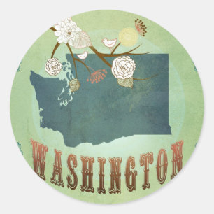 Washington Staat Map - Green Runder Aufkleber