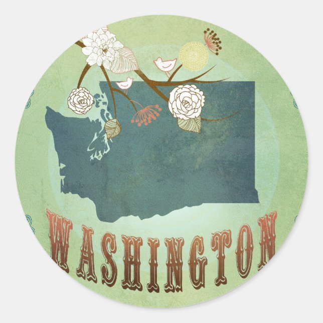 Washington Staat Map - Green Runder Aufkleber (Vorderseite)