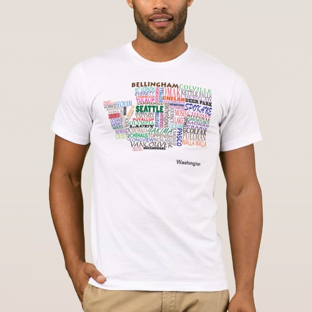 Washington-Staats-Stadt-Karte T-Shirt (Vorderseite)