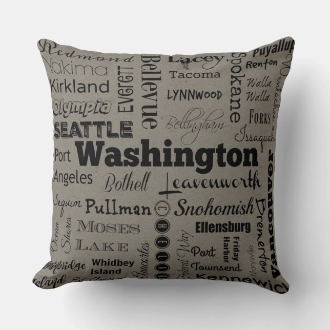 Washington-Stadttypographiekissen im Grau/im Kissen (Vorderseite)