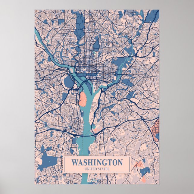 Washington - Vereinte Staaten Breezy City Map Poster (Vorne)
