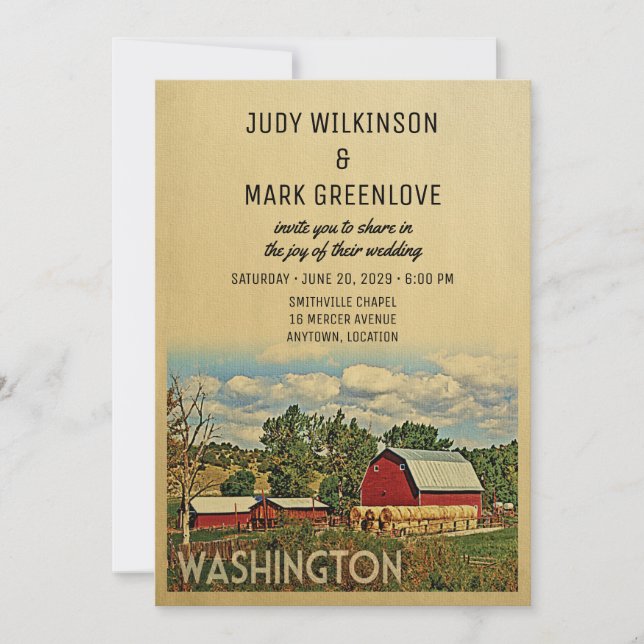 Washington Wedding Invitation Farm Barn Rustic Einladung (Vorderseite)