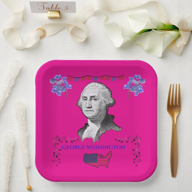 Washingtons Beitrag tiefrosa Pappteller (Hochzeit)