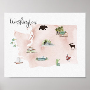 Washingtonwanderlust-Sehenswürdigkeit-Karte Poster