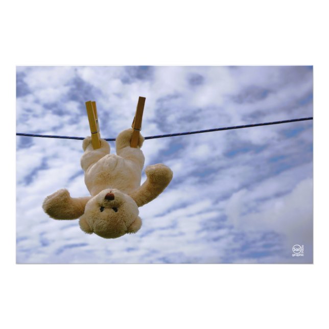 Waslijn met knuffelbeer die hangt te drogen. fotodruck (Vorne)