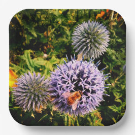 Wasp, auf blauen Blumen Pappteller