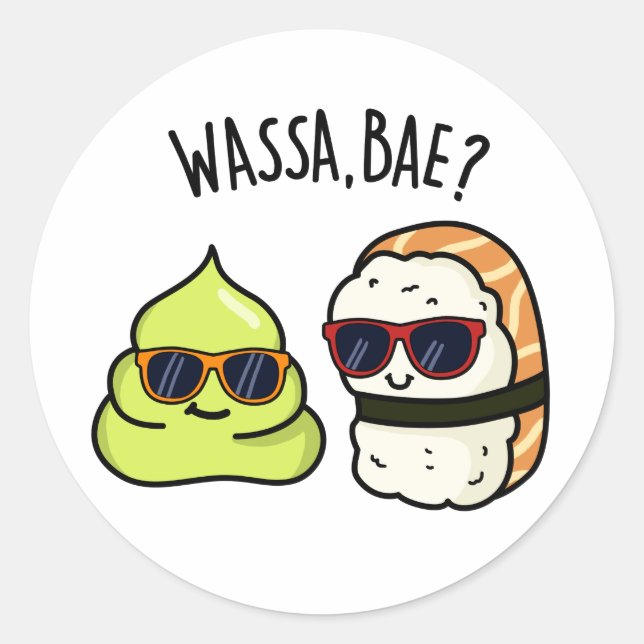 Wassa Bae Funny Food Wasabi Pun Runder Aufkleber (Vorderseite)