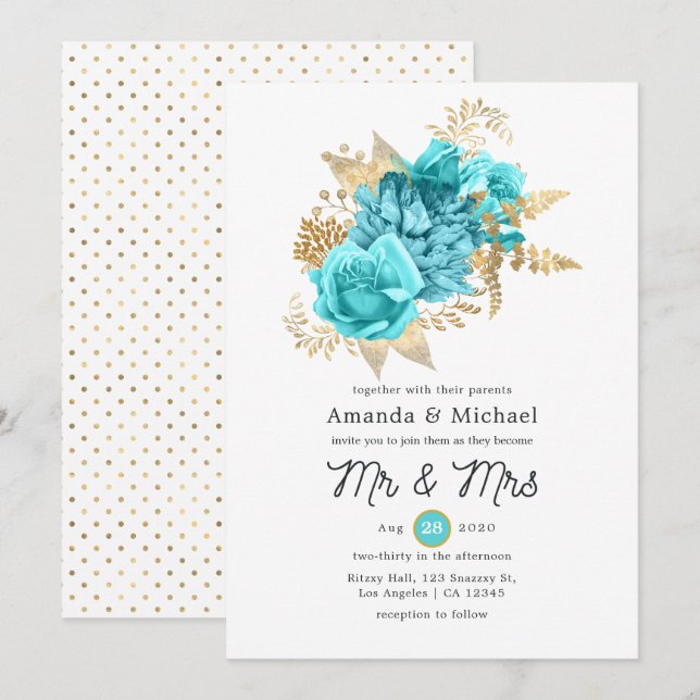 Wassa und Gold Floral Wedding Einladung (Vorne/Hinten)