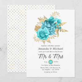 Wassa und Gold Floral Wedding Einladung