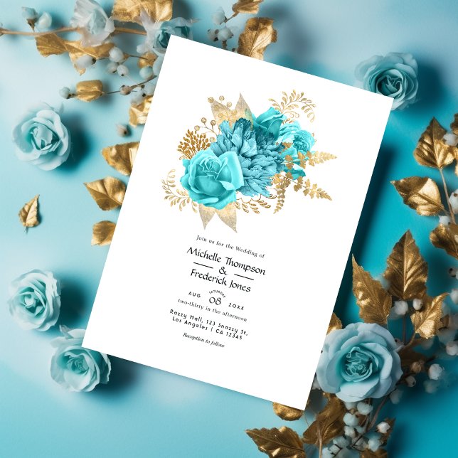 Wassa und Gold Floral Wedding Einladung (Von Creator hochgeladen)