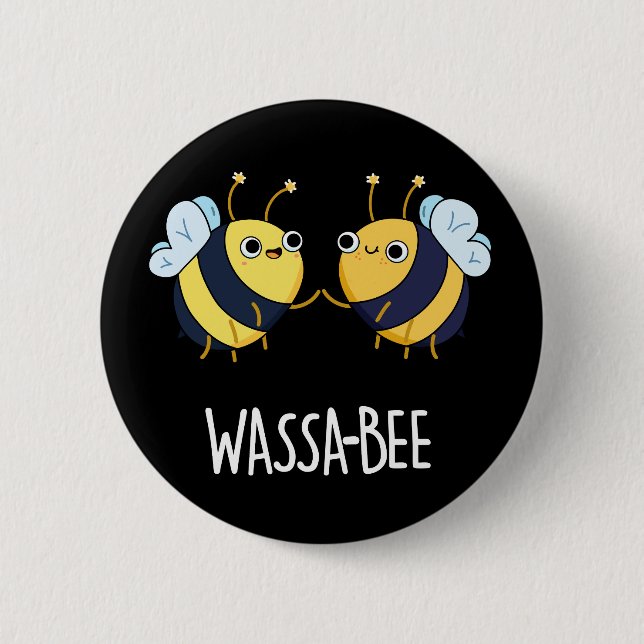 Wassabee Funny Wasabi Bee Pun Dark BG Button (Vorderseite)