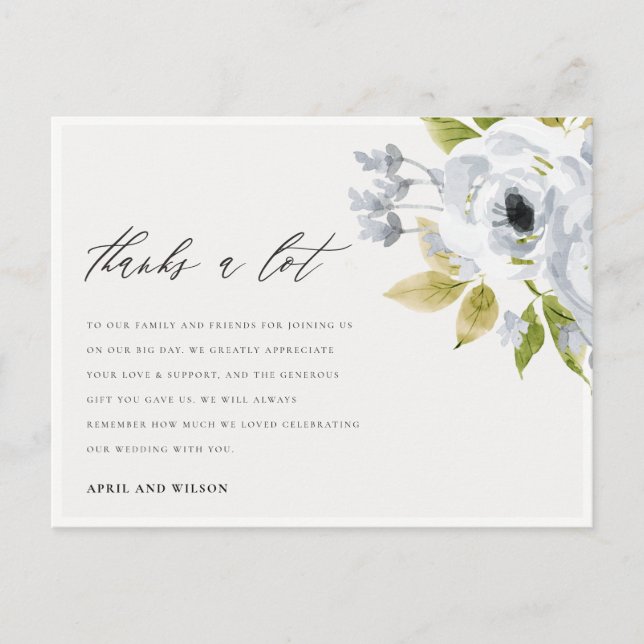 WASSER AQUA BLUE WATERCOLOR BLLORAL DANKE POSTKARTE (Vorderseite)