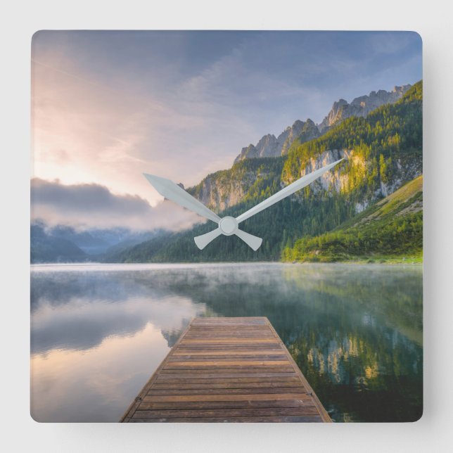Wasser | Azuralsee, Österreich Quadratische Wanduhr (Vorderseite)