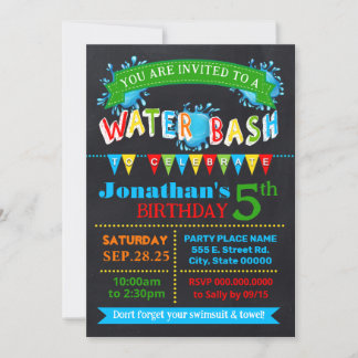Wasser Bash Geburtstag Sommer Party Grundfarben Einladung