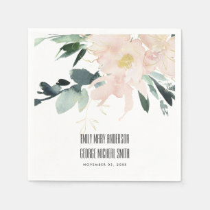 WASSER BLUSH GOLD FLORAL BUNCH WATERCOLOR WEDD SERVIETTE