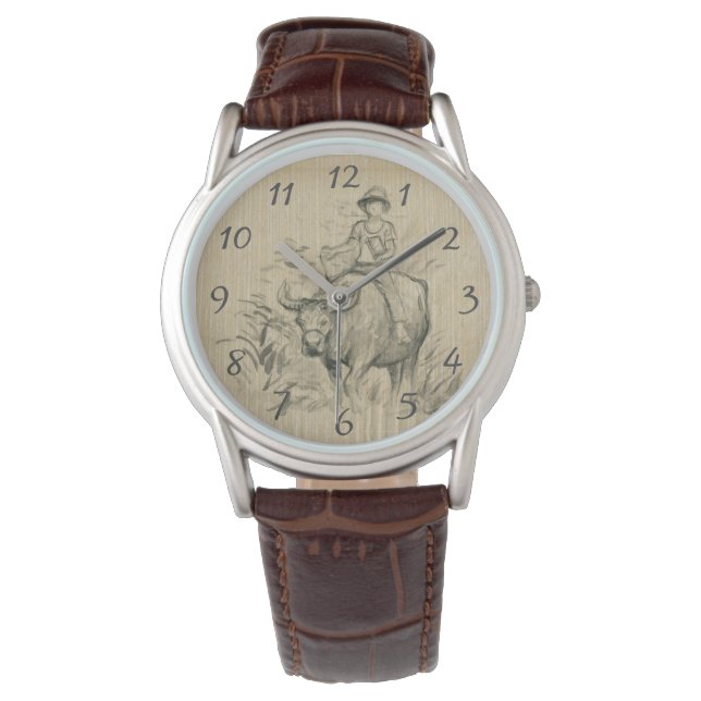 Wasser Buffalo Chinesisches Kind Ox Jahr Geburtsta Armbanduhr (Vorderseite)