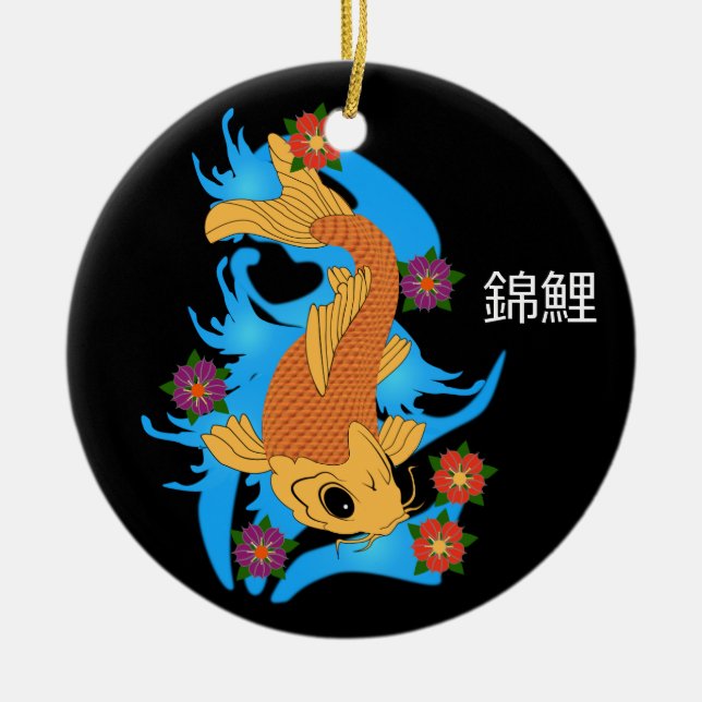 Wasser-Drache Koi Fische, Verzierung Keramikornament (Vorne)