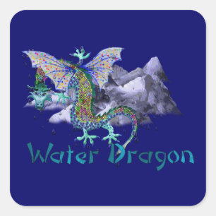 Wasser-Drache Quadratischer Aufkleber