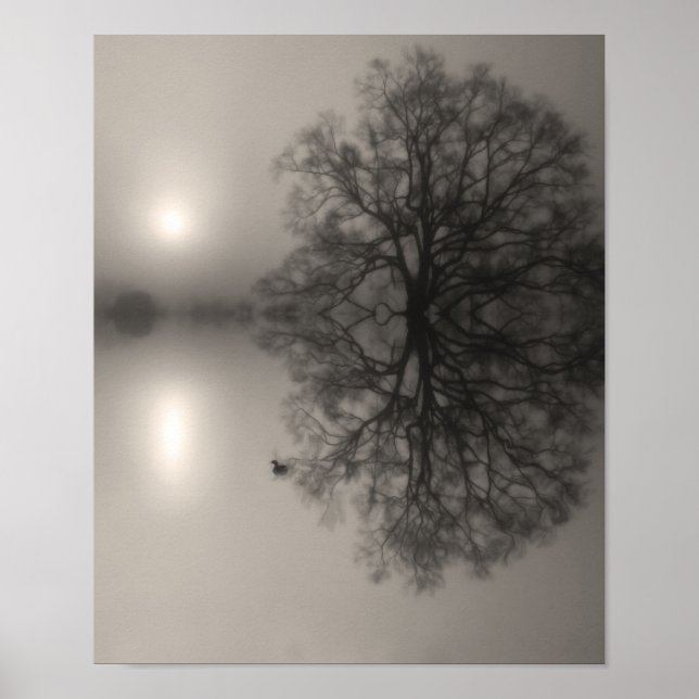Wasser Eiche in Nebel Foto am Morgen drucken Poster (Vorne)