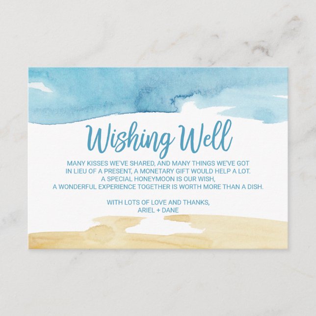 Wasser Farbe Sand und Meer Hochzeit wünschend gut Begleitkarte (Vorderseite)