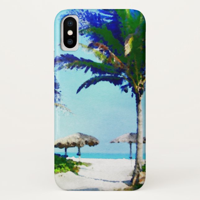 Wasser-Farbmalerei einer tropischen Strand-Szene Case-Mate iPhone Hülle (Rückseite)