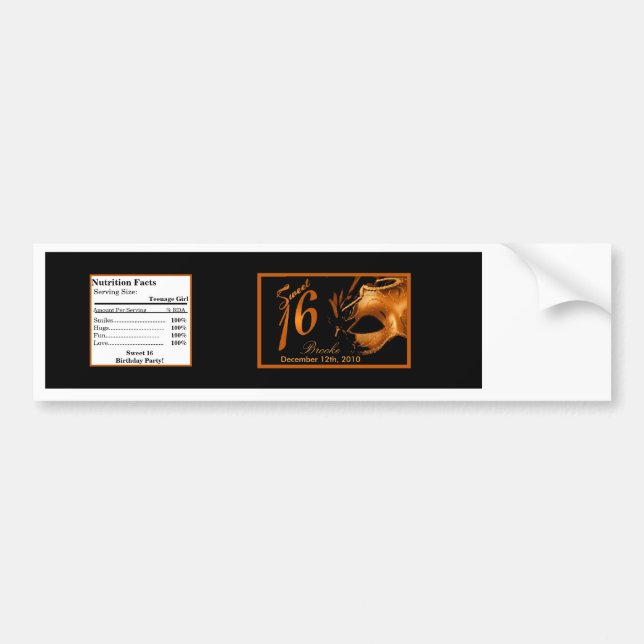Wasser Flasche Etikett Sweet 16 Orange Black Autoaufkleber (Vorne)