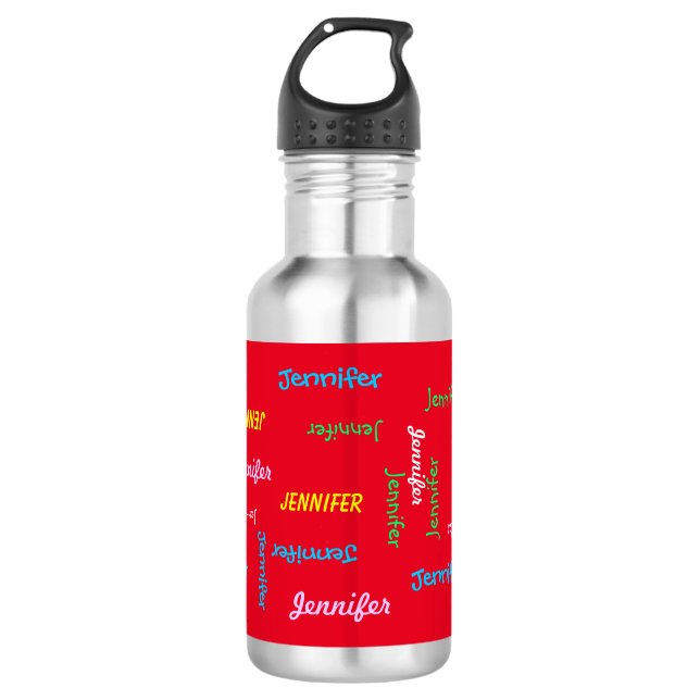 Wasser-Flasche, personalisiert, Namen auf Rot Edelstahlflasche (Vorderseite)