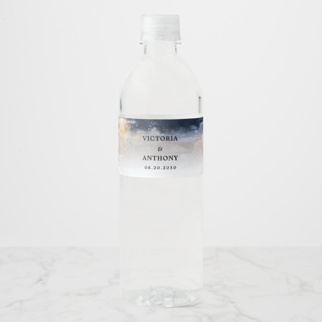 Wasser-Flaschenetikett für Hochzeiten von Navy und (Vorderseite)