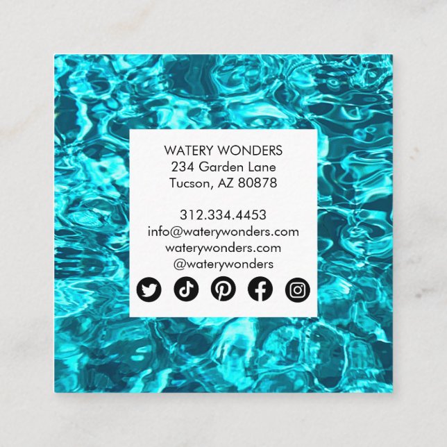 Wasser Glitzern Schwimmbad Reiniger Gärtner Quadratische Visitenkarte (Rückseite)