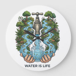 Wasser ist Leben | Natur Ökosystem Erhaltungskunst Große Wanduhr