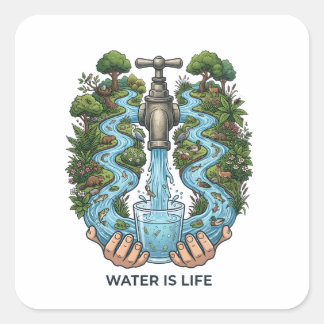 Wasser ist Leben | Natur Ökosystem Erhaltungskunst Quadratischer Aufkleber