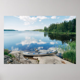 Wasser Kanufahrt am See in Schweden Poster