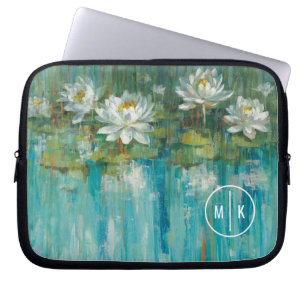 Wasser-Lilien-Teich des Monogramm- Laptopschutzhülle