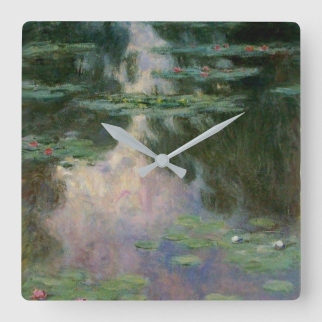 WASSER LILILIT IN PINK GREEN POND VON Claude Monet Quadratische Wanduhr (Vorderseite)
