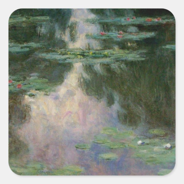 WASSER LILILIT IN PINK GREEN POND VON Claude Monet Quadratischer Aufkleber (Vorderseite)