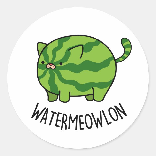 Wasser-Mäuse Funny Watermelon Cat Pun Runder Aufkleber (Vorderseite)
