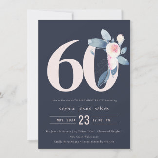 WASSER NAVY BLUSH BLUE BLUE FLORAL 60 JEDER ALTER  EINLADUNG