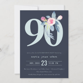 WASSER NAVY BLUSH BLUE BLUE FLORAL 90. ALTER GEBUR EINLADUNG