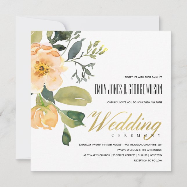 WASSER PEACH PEONY FLORAL BUNCH WATERCOLOR WEDD EINLADUNG (Vorderseite)