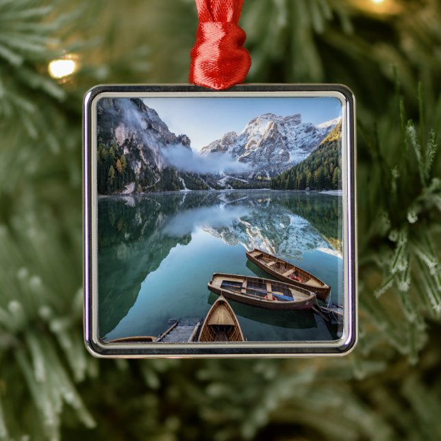 Wasser | Pragser Wildsee Dolomites Italien Ornament Aus Metall (Baum)