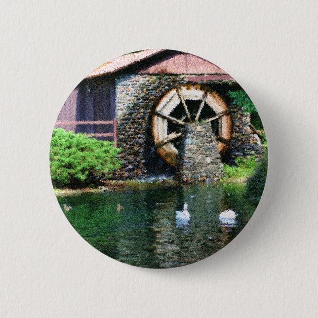 Wasser-Rad-Teich Seurat Malerei-Knopf Button (Vorderseite)