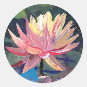 Wasser rosa Lilie   Runder Aufkleber
