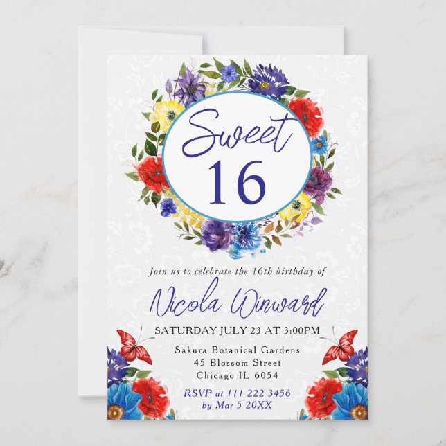 Wasser Rot und Blau Sommer Kraut Süße 16 Einladung (Vorderseite)