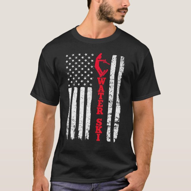 Wasser Ski Usa American Flag Sport Ski Fan T-Shirt (Vorderseite)