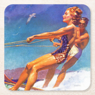 Wasser-Skifahrer durch McClelland Barclay Rechteckiger Pappuntersetzer