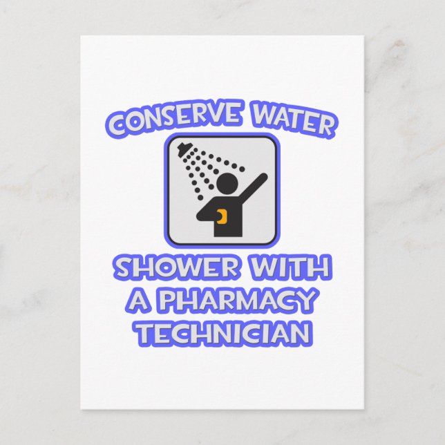 Wasser sparen .. Dusche mit Pharmazie-Technik Postkarte (Vorderseite)