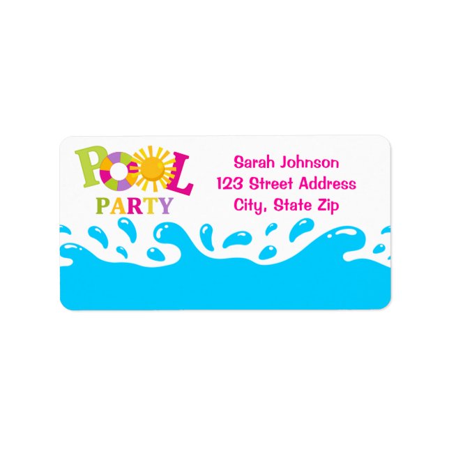 Wasser-Splash-Pool-Party Girl-Adressetikett Adressaufkleber (Vorne)