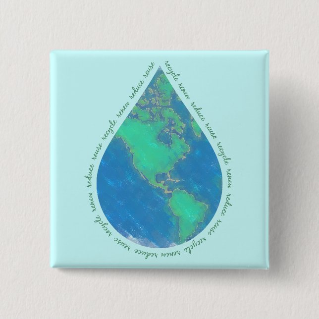 Wasser-Tropfen-Erdknopf Button (Vorderseite)