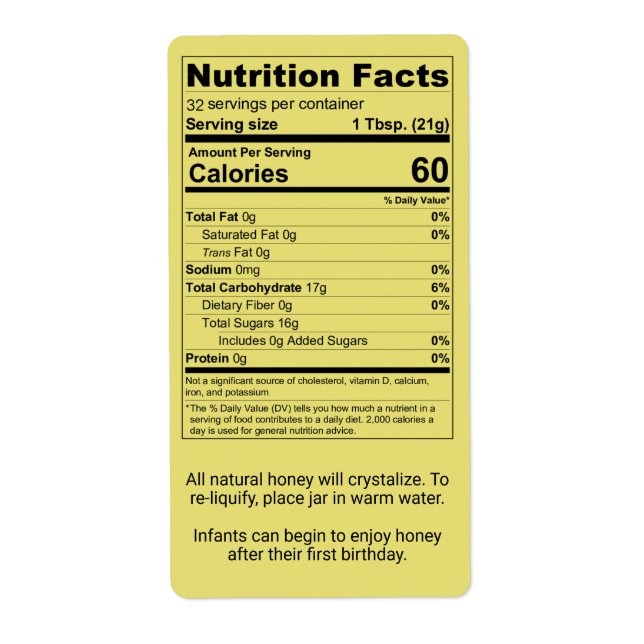 Wasser White Honey Jar Nutrition Facts Labels (Vorne)